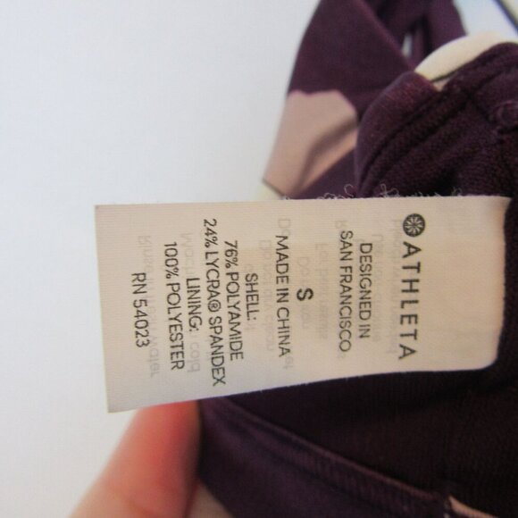 Athleta Dark Purple Floral Printed Bikini Top Small Strappy Padded Racerback - Picture 5 of 6